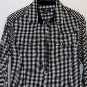 MENS LONG SLEEVE PLAID DRESS SHIRT BLK & WHT NEW SIZE S